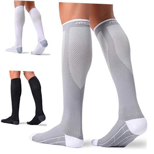 3 Pairs Compression Socks for Women and Men 20 Large-X-Large Black+white+grey