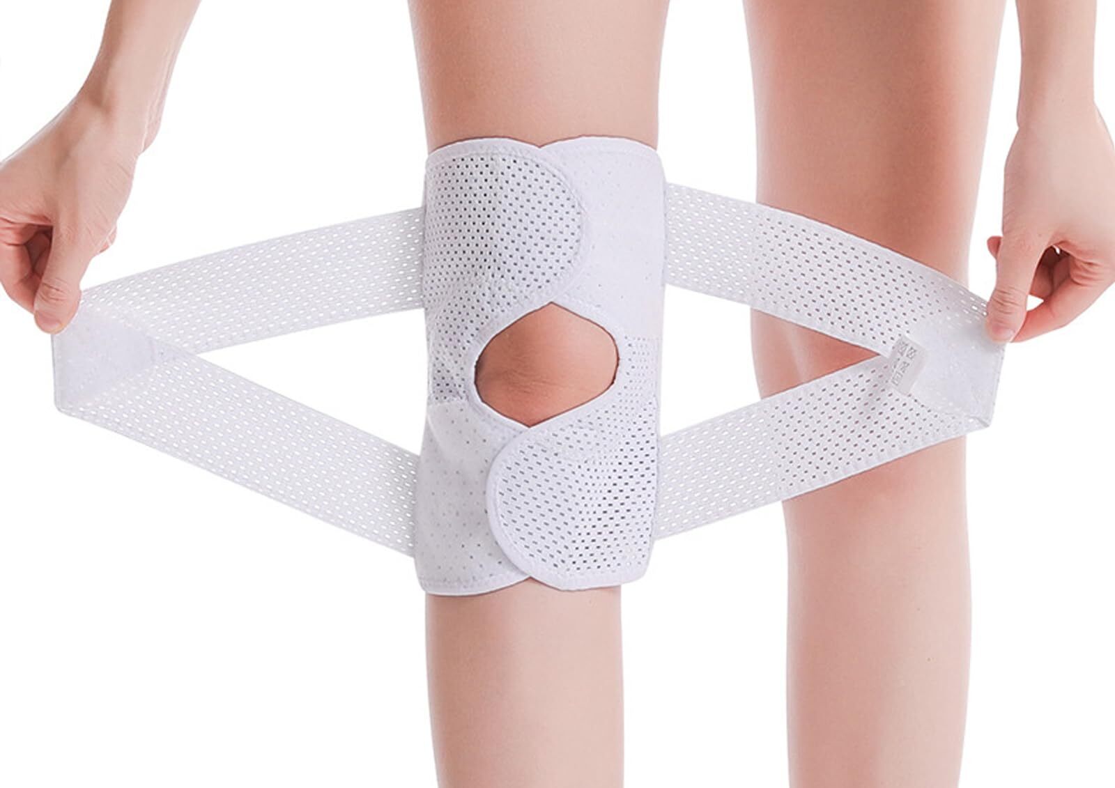 White Knee Brace Large Adjustable Compression Sleeve Meniscus Side Stabilizers