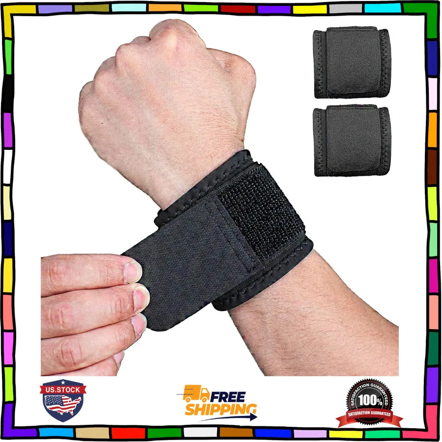 2 Pack Adjustable Wrist Support Braces for Weightlifting Carpal Tunnel Black