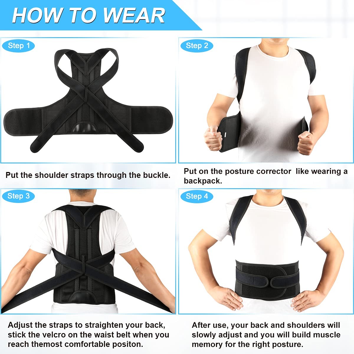 PAZAPO Posture Corrector for Men and Women – Back Small(24-29 Inches), Black