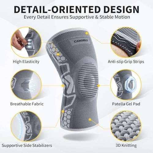 2 Pack Knee Brace Sleeves for Men & Women – Patella Gel Pad, Side Stabilizers, C