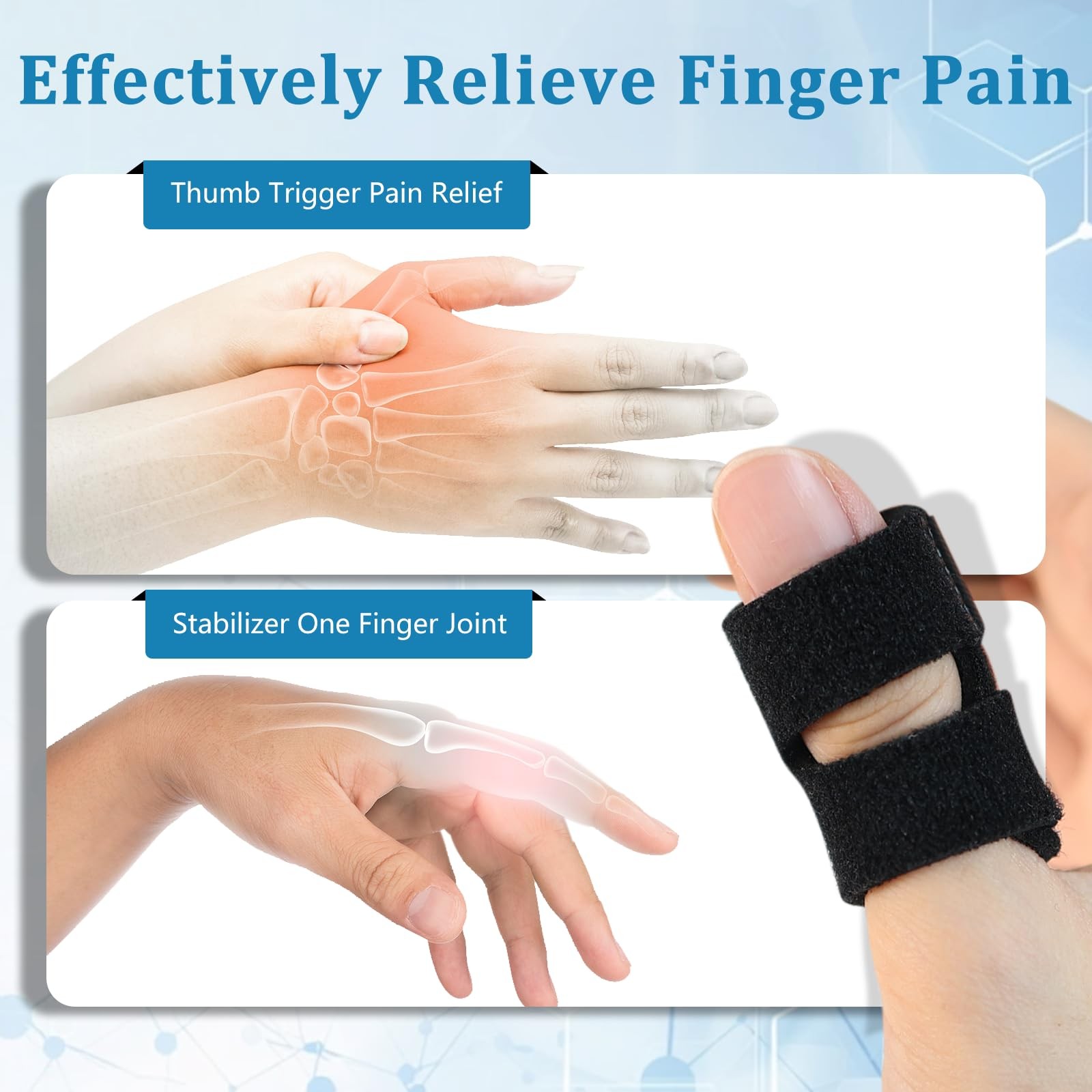 JKcare 5 PCS Trigger Thumb Splints, Finger Knuckle One Size Fits Most, Black