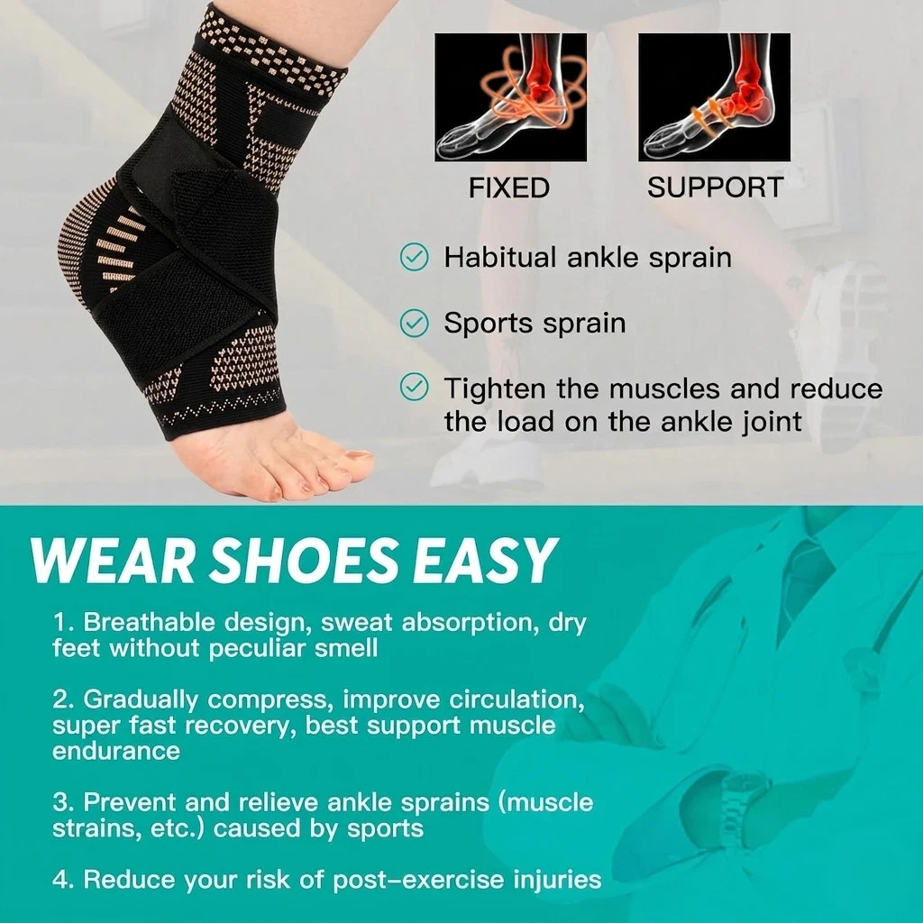 2 Pack Ankle Brace Compression Sleeve Support for Men Women Copper Ankle Support