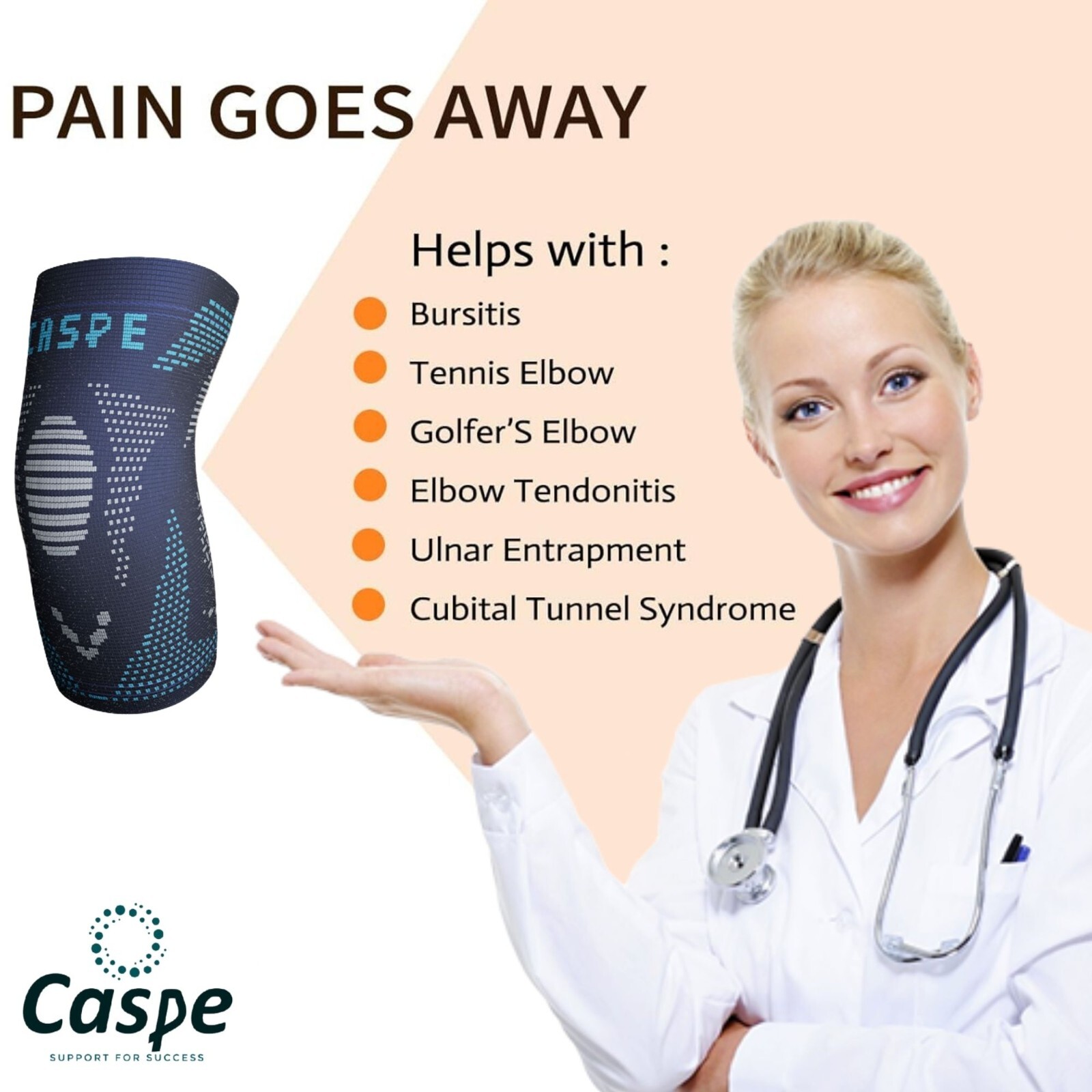 Caspe 2X Elbow Brace Compression Support Sleeve Arthritis Tendonitis Joint Pain