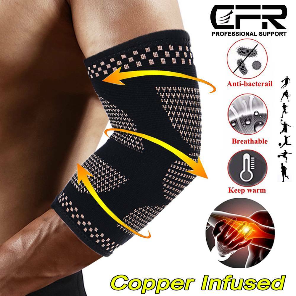 Copper Compression Elbow Sleeve Brace Tendonitis Golfers Tennis Elbow Arthritis