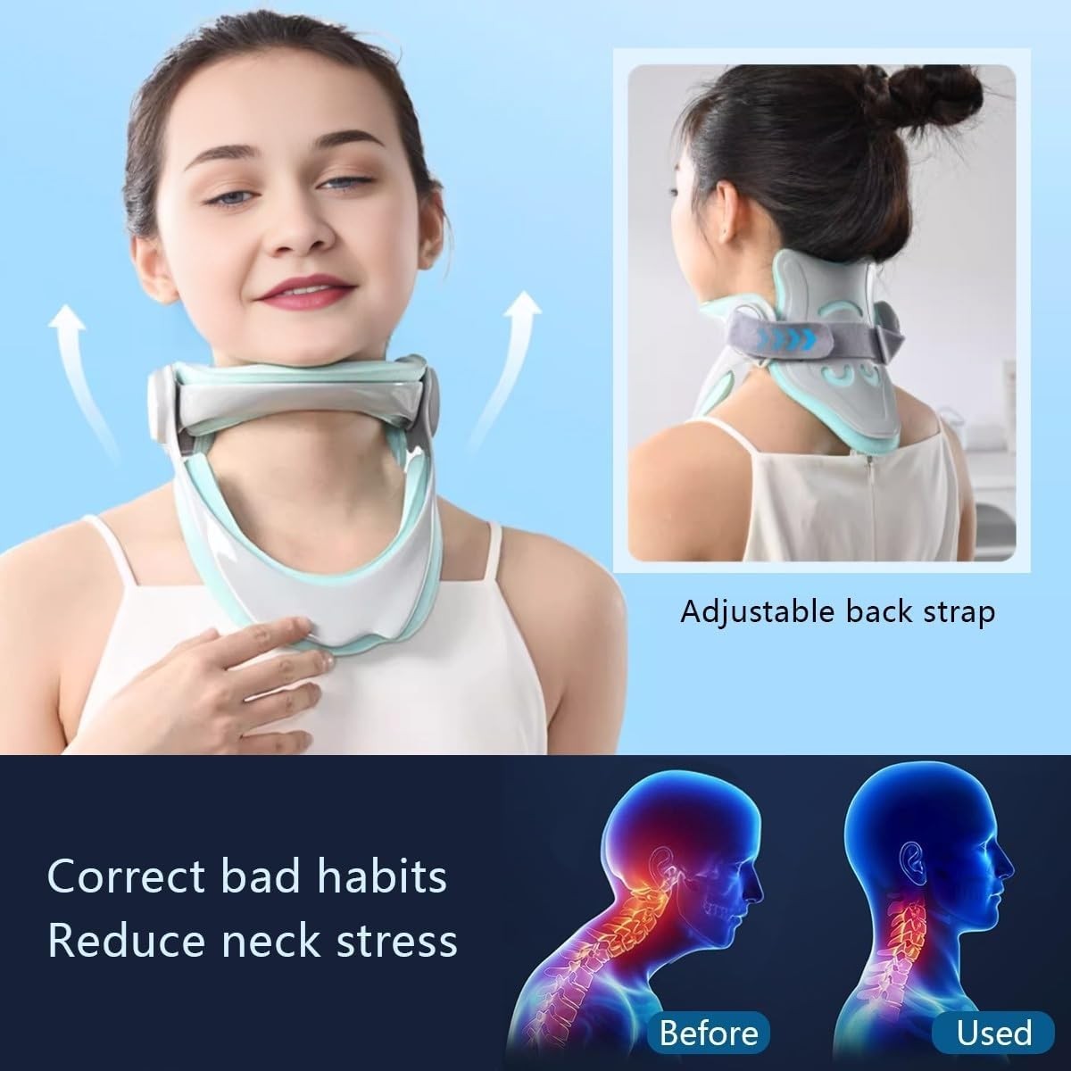 Neck Brace for Pain and Support, 360° Adjustable Cervical Light Green