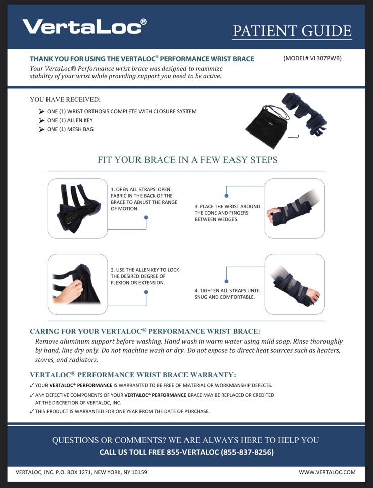 Vertaloc Universal Performance Wrist Support VL307PWB Black Blue Wrap New