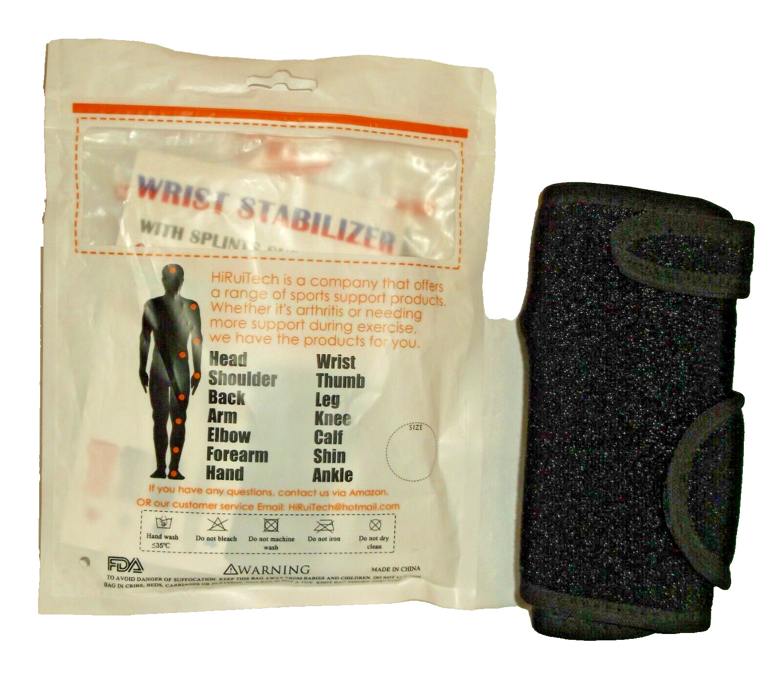 NIP HiRui Black Left Hand Wrist Brace Wrist Support with Splint for Men/Women L