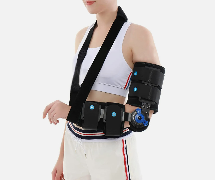 ROM hinged Elbow Brace Arm Support Splint Immobilizer, Right or Left