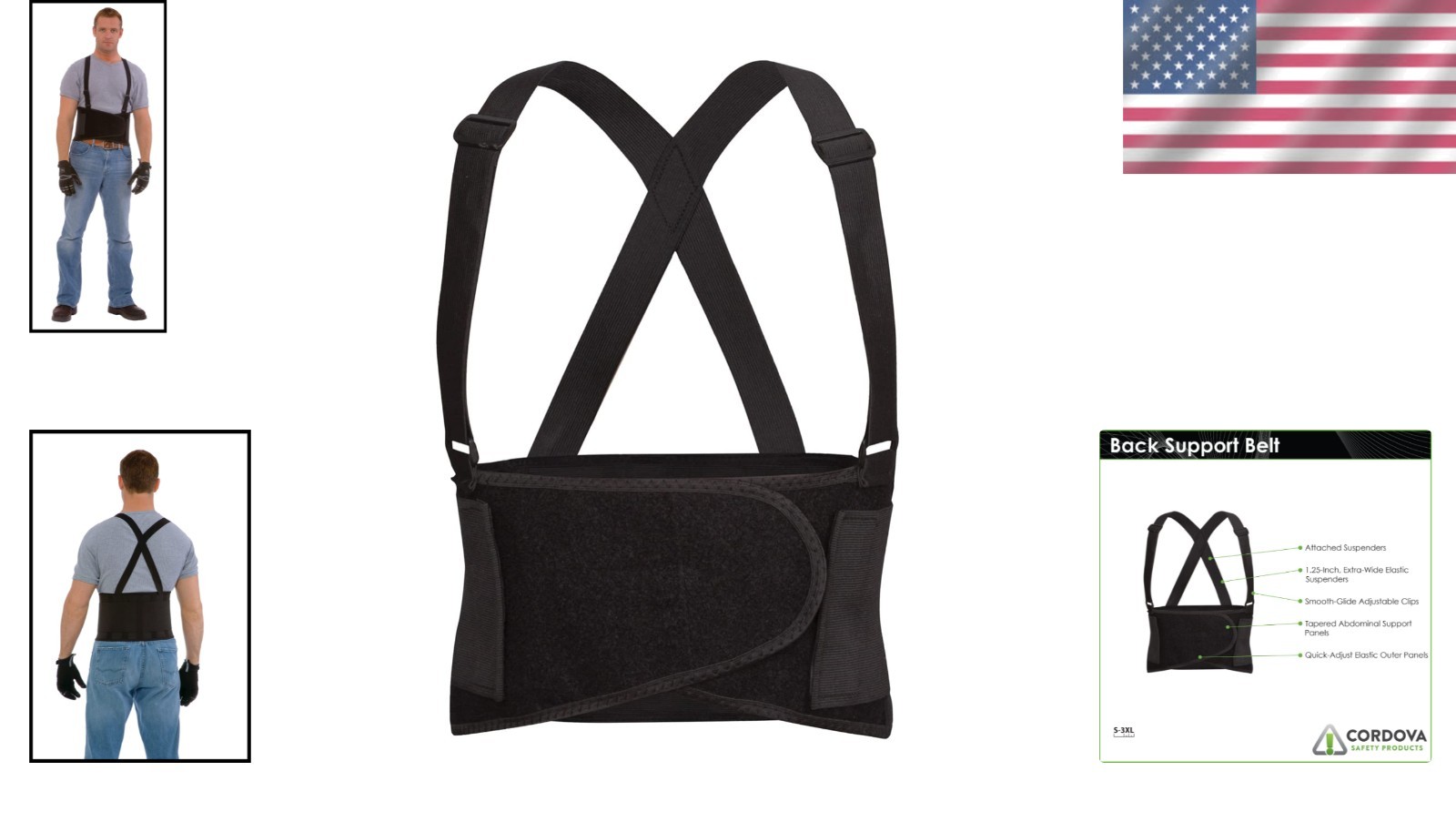 Large Adjustable Back Support Belt with Suspenders for Lower Back Pain Relief