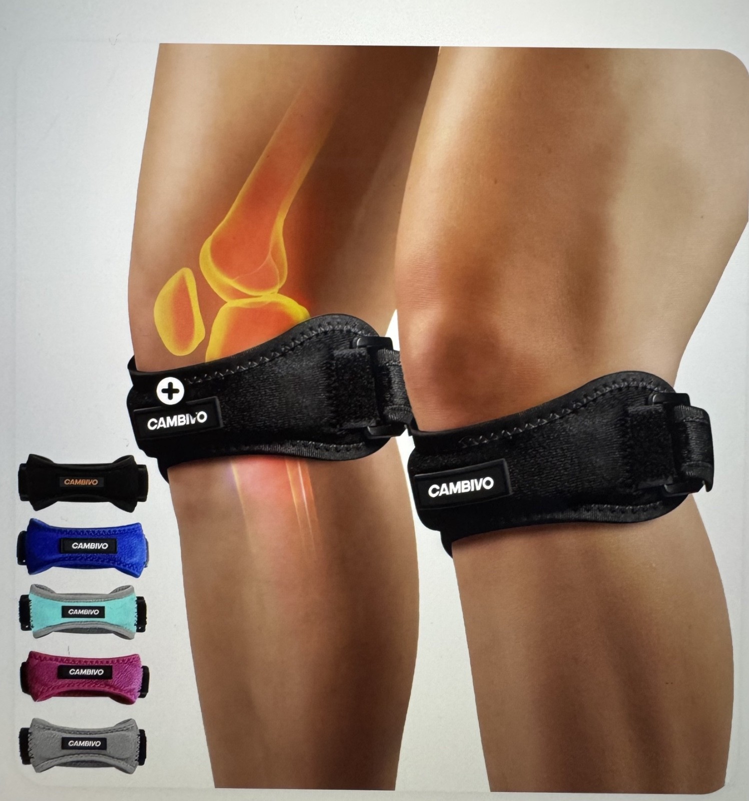 CAMBIVO Knee Straps 2-Pack Patella Pain Relief Support Band for Running Sports