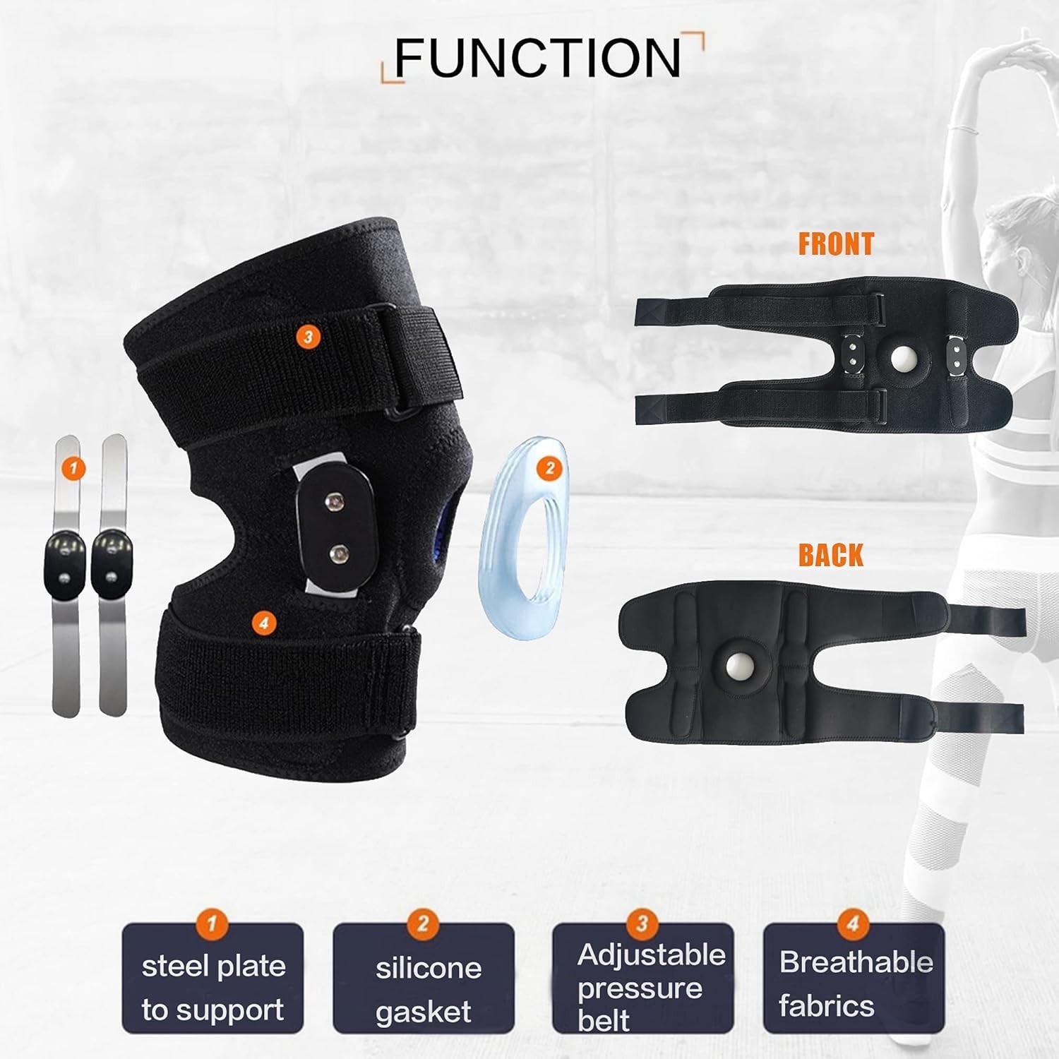 Adjustable Decompression Knee Brace with Side Stabilizers for Sports, Large Size