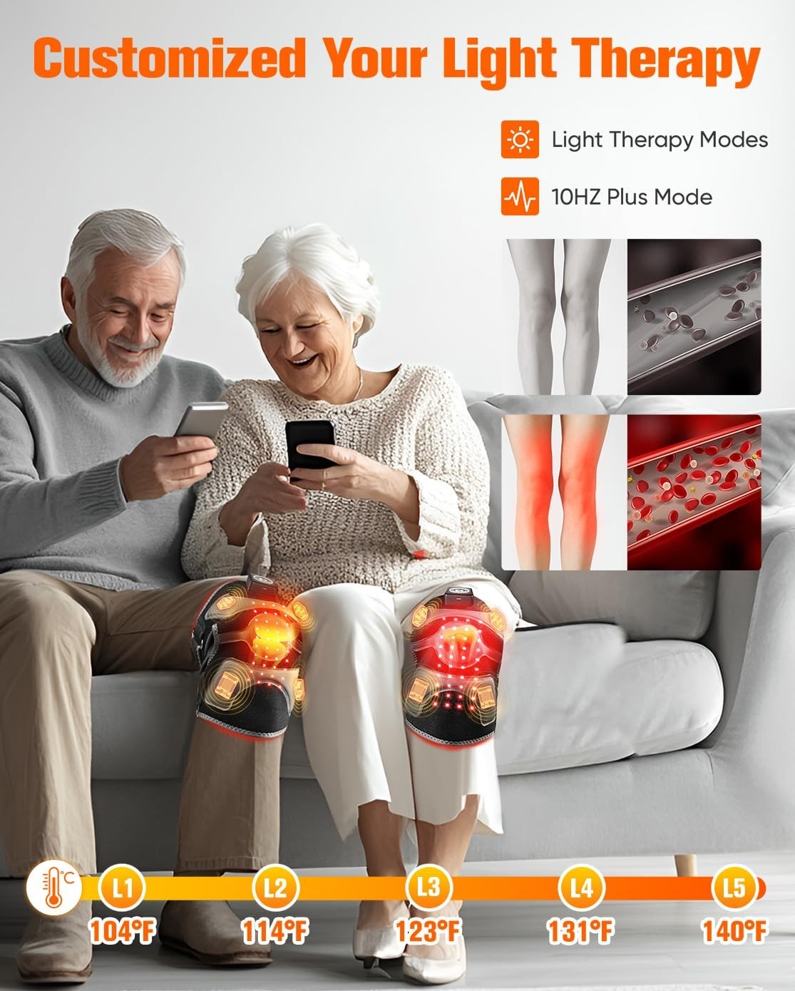 Cordless Red Light Therapy Knee Brace & Vibration Massager, Infrared Heating Pad