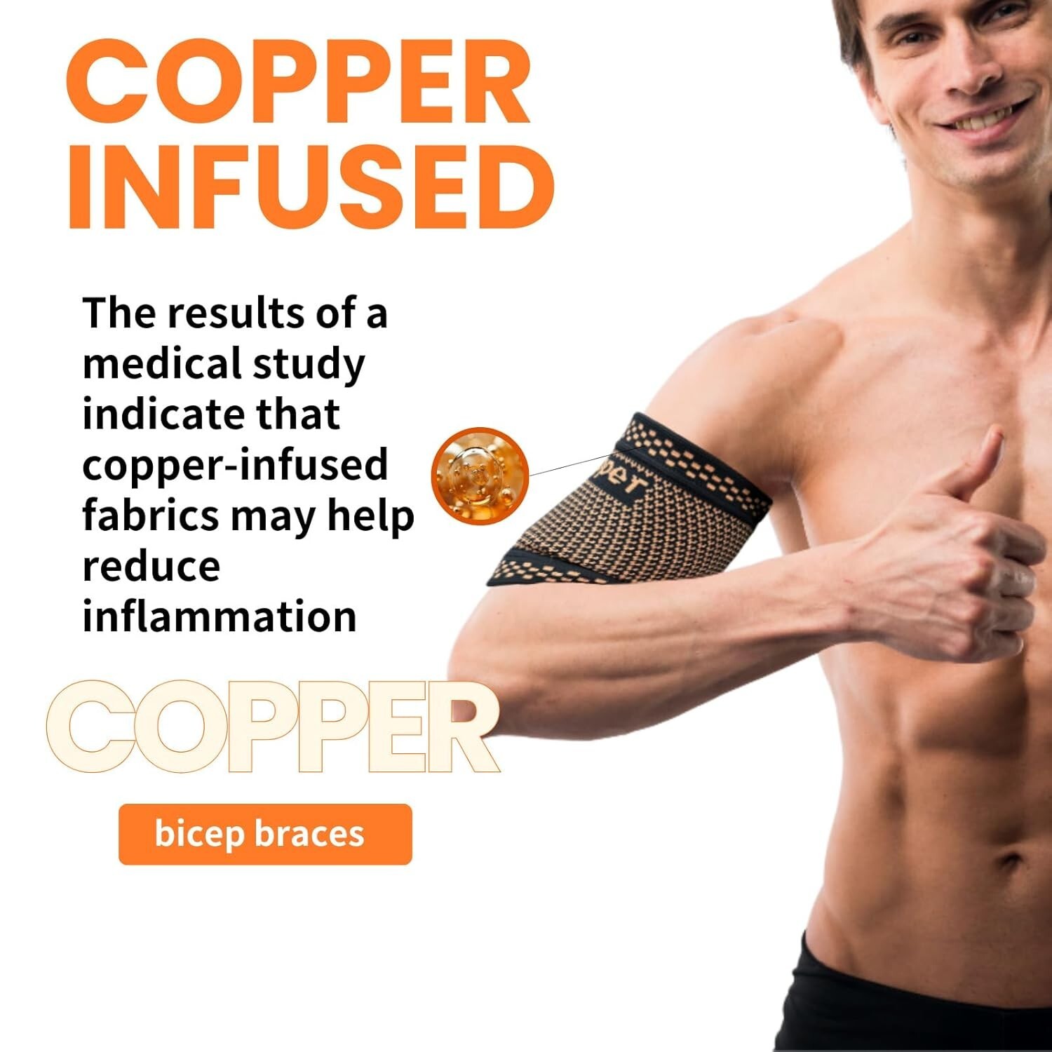 Bicep Compression Sleeve 1 Pair,Copper Upper Arm Compression Sleeve,Bicep Ten…
