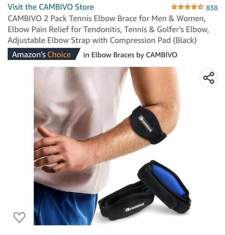 CAMBIVO 2 pack tennis elbow black/blue brace adjustable w/compression pad