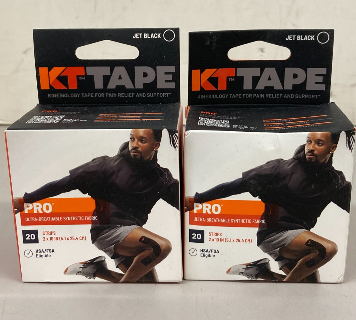 2 KT TAPE PRO Kinesiology Therapeutic Tape -Jet Black 20 Pro Strips 2 in × 10 in