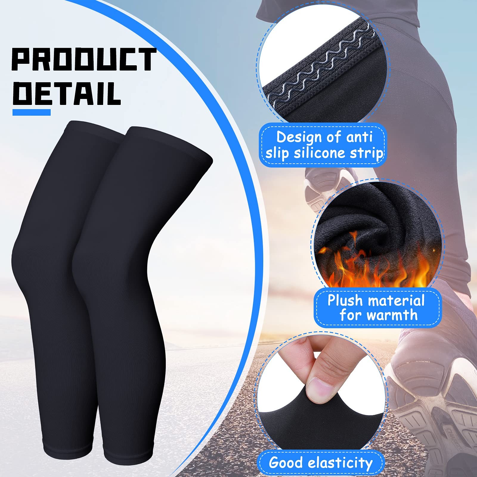 2 Pairs Full Length Compression Leg Sleeves for Men Women Sports Cycling Running