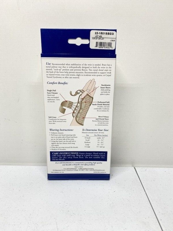 FLA Soft Fit Suede Finish Wrist Brace Beige Right Hand X-Small…