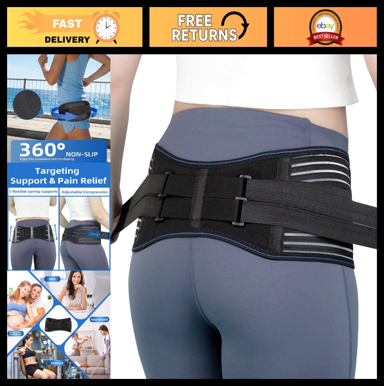 Adjustable Sacroiliac SI Joint Hip Belt – Non-Slip Support Brace for Pain Relief