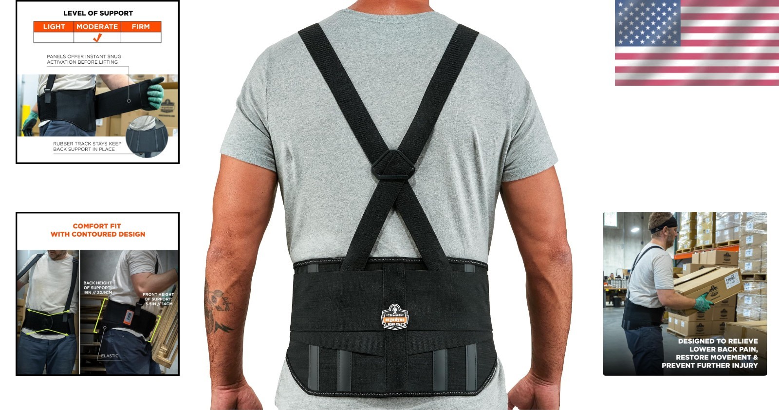 ProFlex 1600 Medium Back Support Brace – 9″ Extra Firm Lumbar Relief in Black