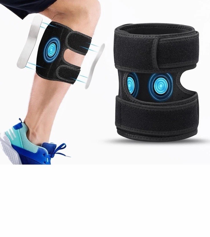 Adjustable Calf/Leg Brace Silicone Pads Metal Splints Pain Relief Black One Size