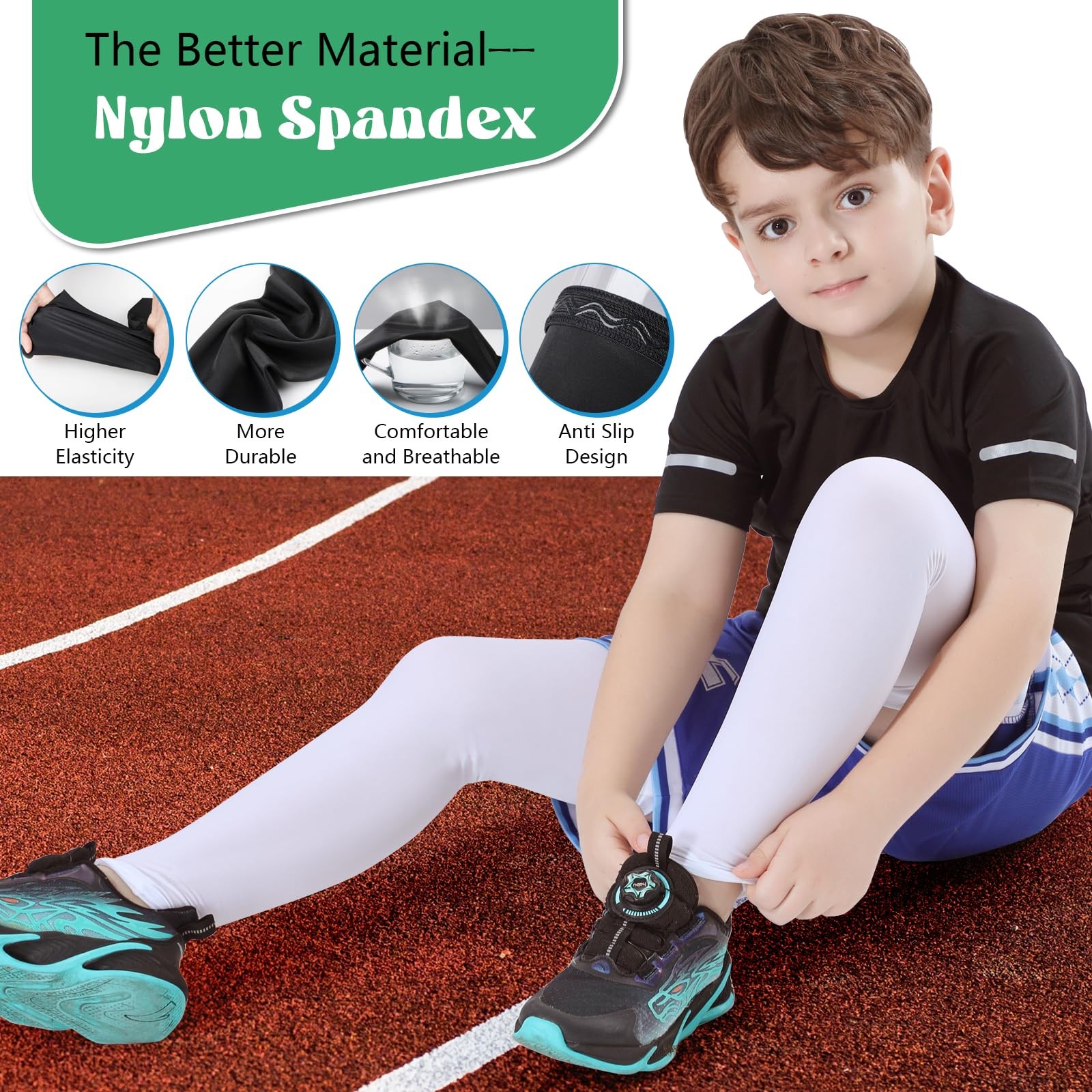 Newbyinn Kid Leg Sleeve 2 Pairs, Long Compression Leg Sleeve for Youth Boy Girl