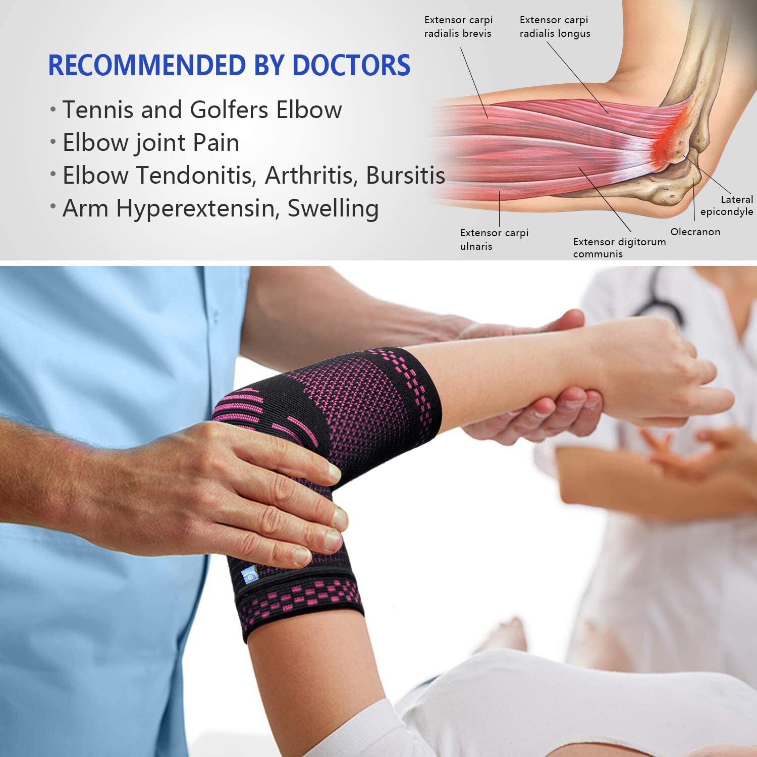 Elbow Brace Elbow Compression Sleeve 1 Piece + Tennis Elbow Support Straps 2 …