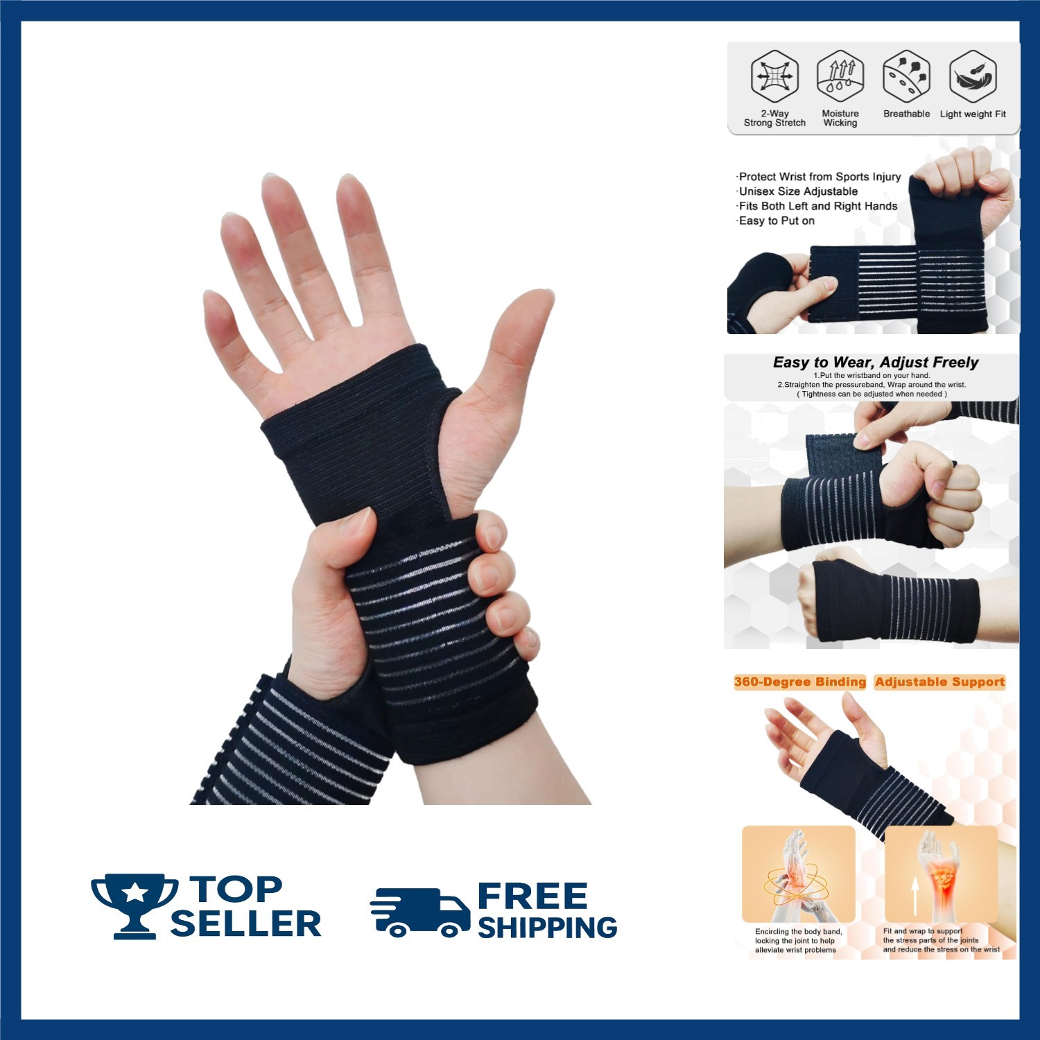 Breathable Adjustable Wrist Wraps for Pain Management – Carpal Tunnel, 2 Count