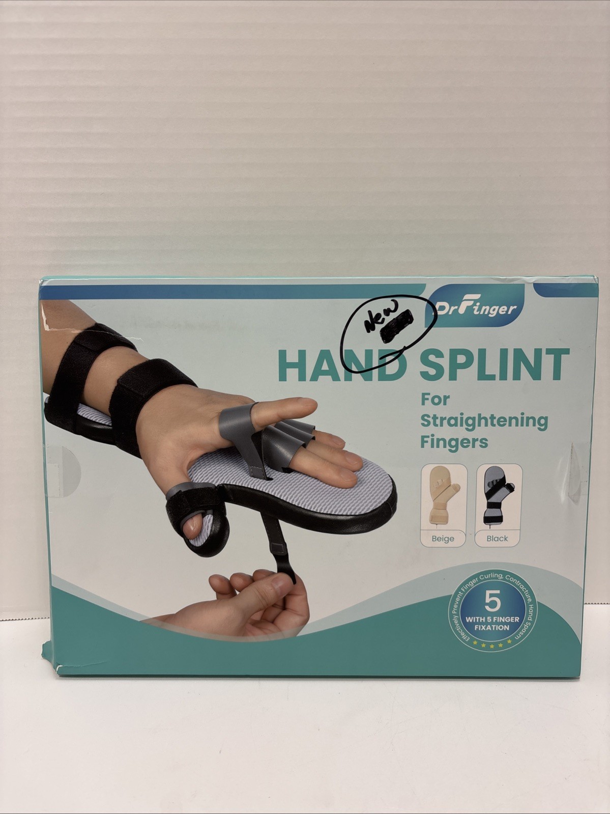 DrFinger Left Hand Splint for Straightening Fingers W/5 Finger Fixation BlackNew
