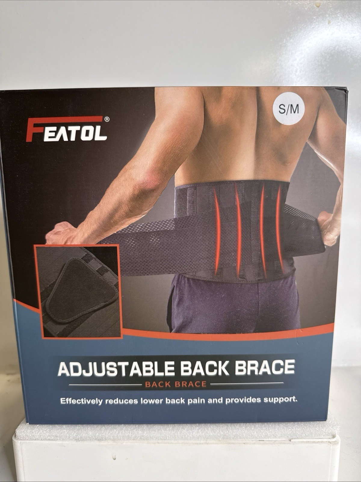 FEATOL Breathable Back Brace with Lumbar Pad for Women & Men –