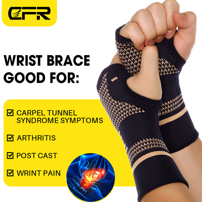 Copper Wrist Support Brace Compression Sleeve Arthritis Carpal Tunnel Hand B