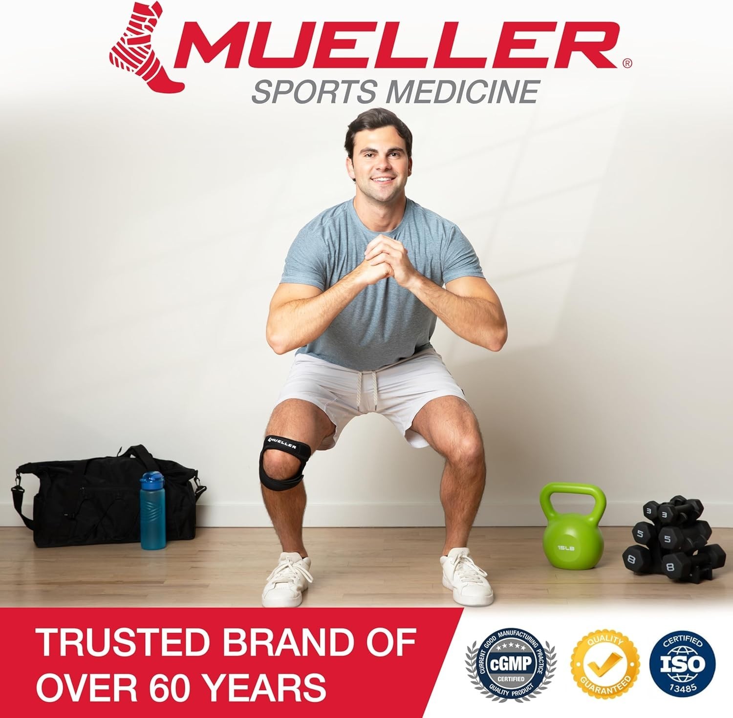 Knee Strap Compression Support Adjustable One Size for Pain Relief Black
