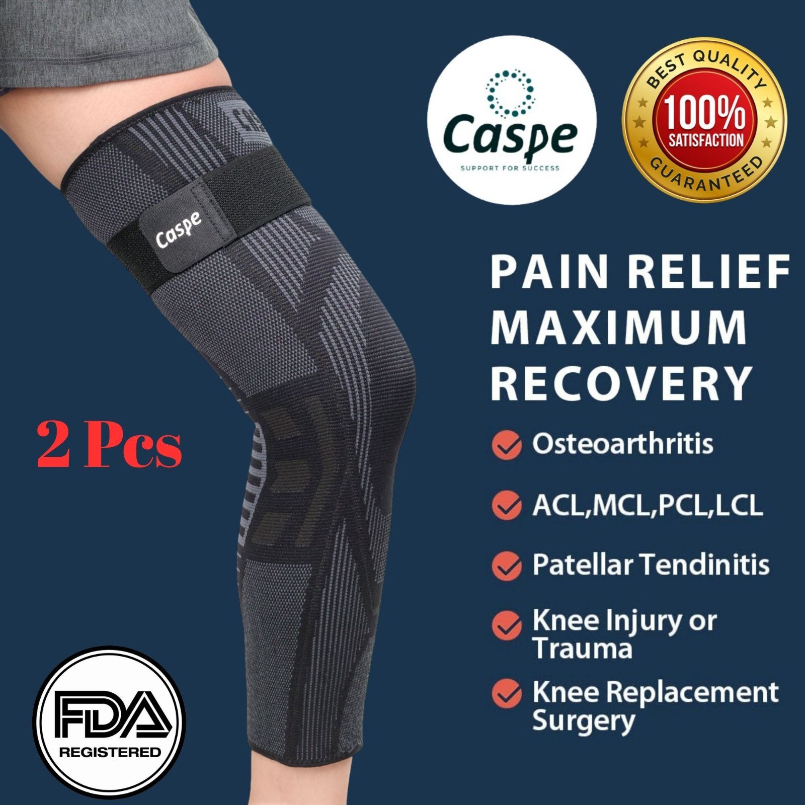 2Pack Knee Support Compression Full Leg Sleeve Sport Joint Pain Relief Arthritis