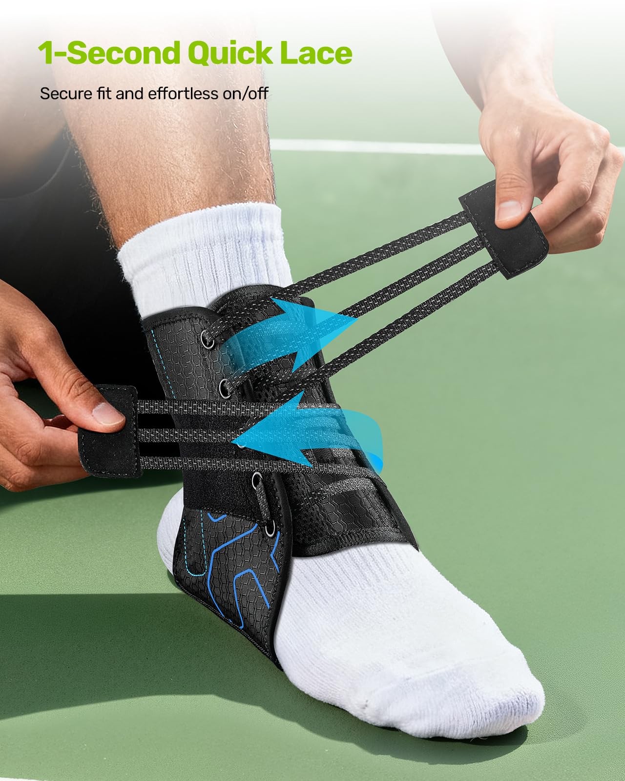 Quick Lace Up Ankle Brace Metal Support Breathable Stabilizer Black Size M