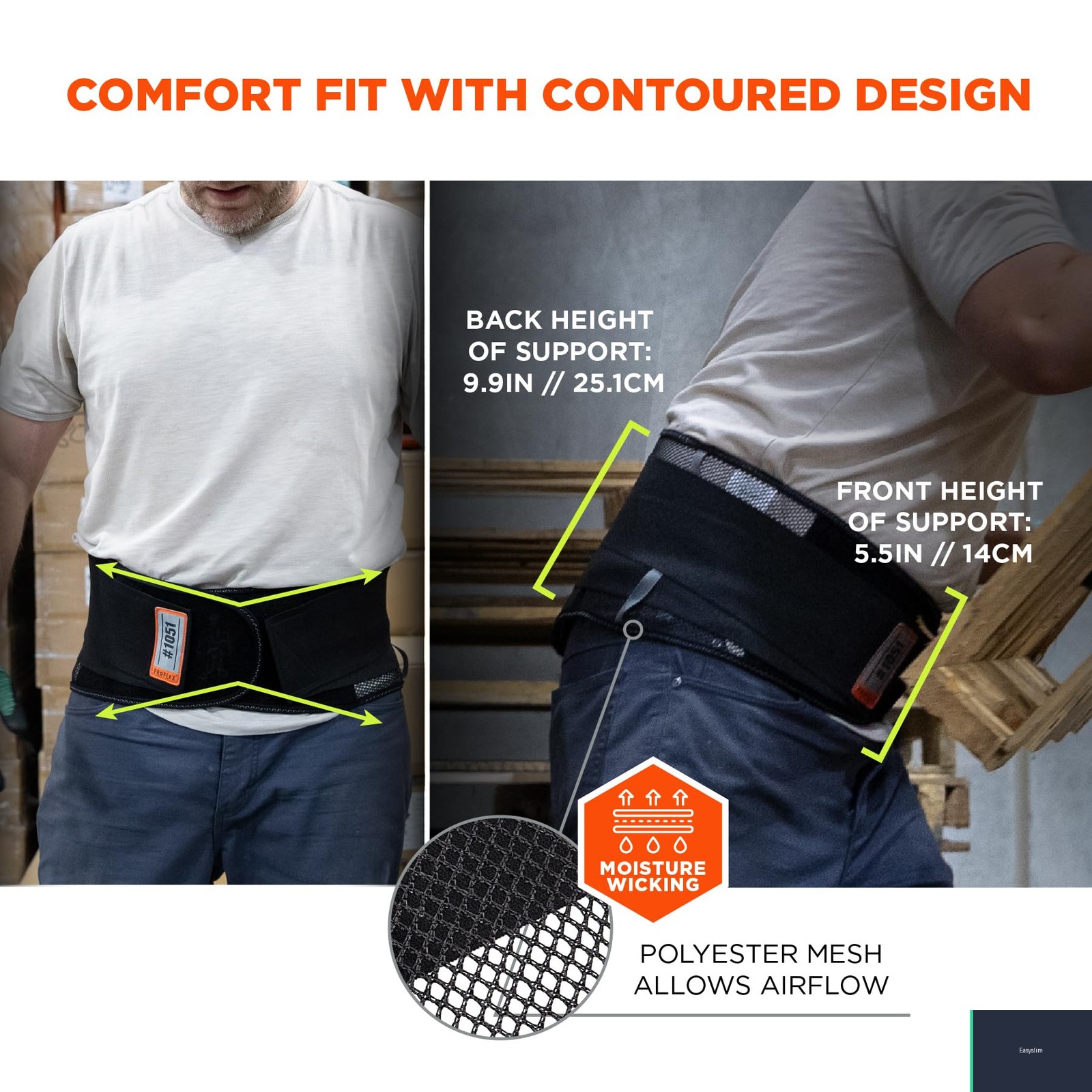 Back Support Brace Mesh X-Large Black Contoured Lumbar Pad Breathable