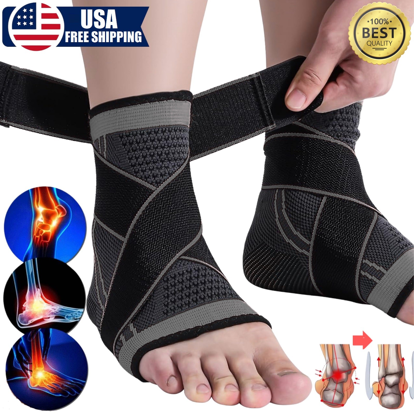Ankle Support Compression Brace Sleeve Plantar Fasciitis Pain Relief Foot Wrap