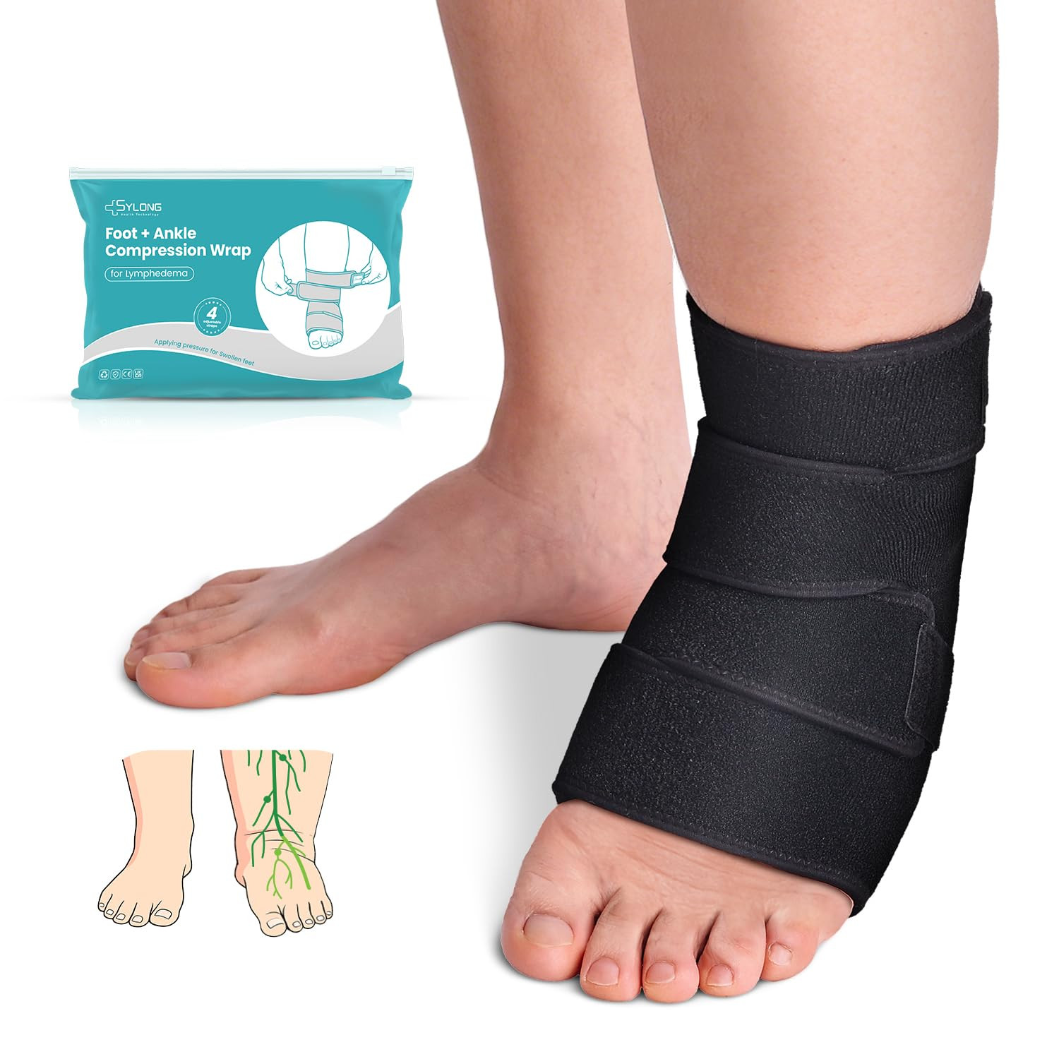 ® Swollen Foot & Ankle Edema Compression Wrap Brace Adjustable Sleeve for Foot L