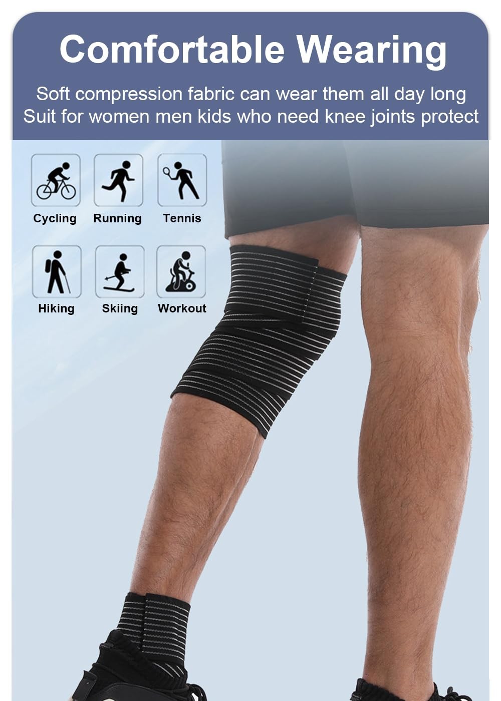 2 Pack Knee Wraps for Pain Relief, Wrap Compression One Size, Black