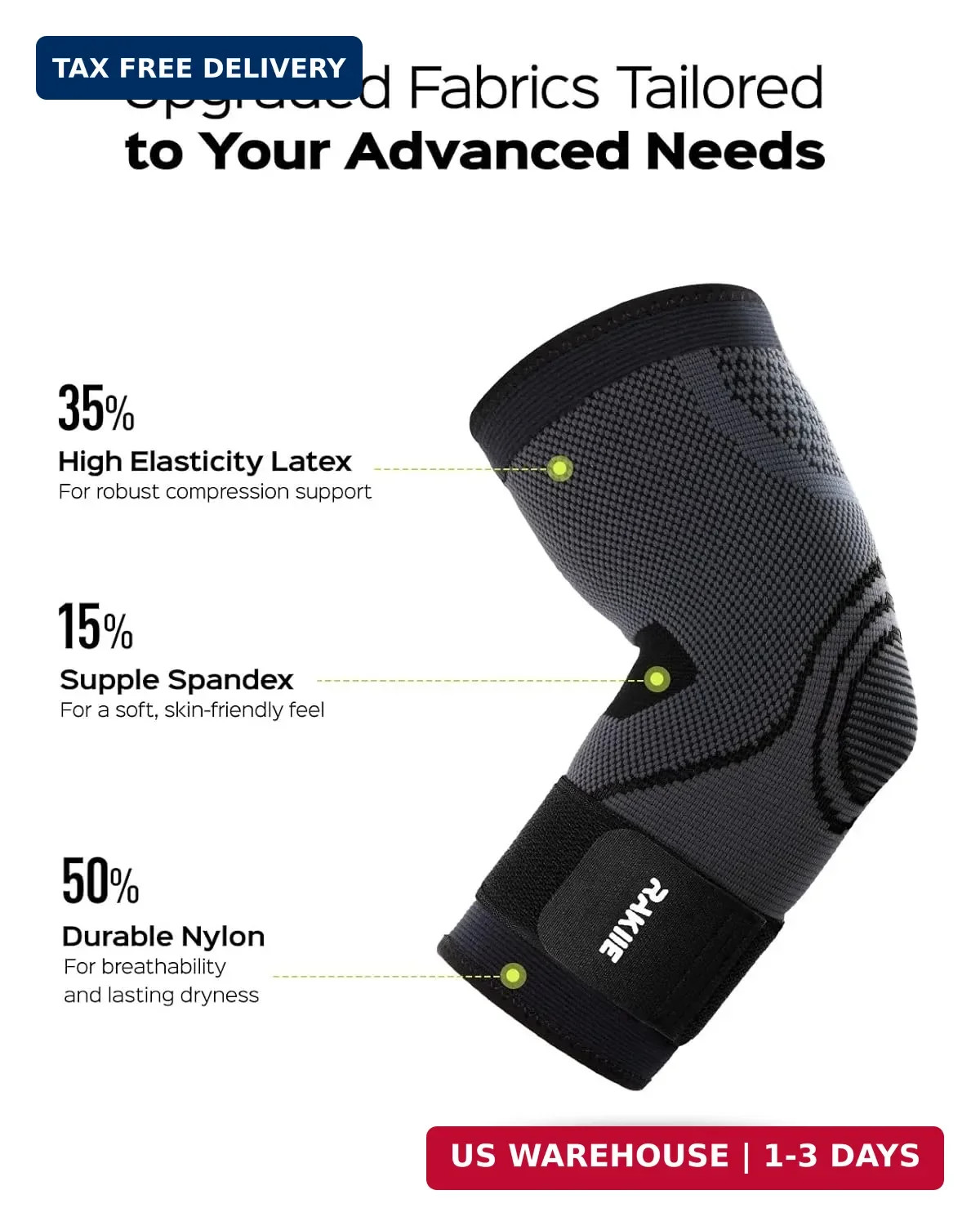 Rakiie Elbow Compression Sleeve 2 Pack, Elbow Brace for Tendonitis and Tennis El