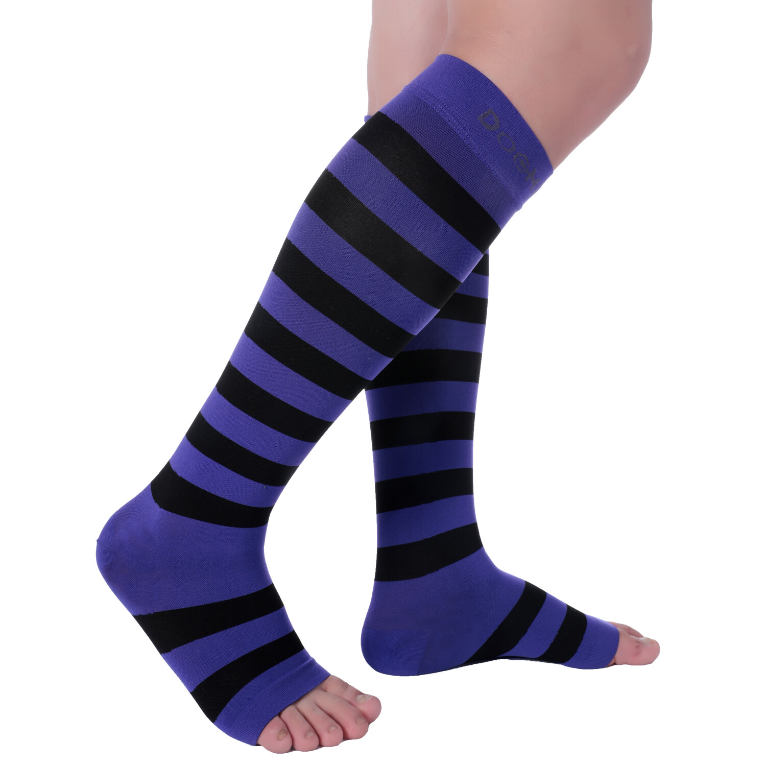 Doc Miller Open Toe Socks Compression 15-20mmHg Recovery Varicose Veins PURP/BLK