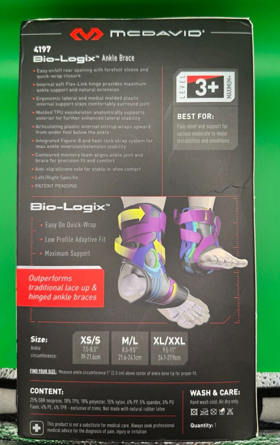 MCDAVID Elite Bio-Logix Ankle Brace (Left XS/S) Level 3 Box Opened for Pics