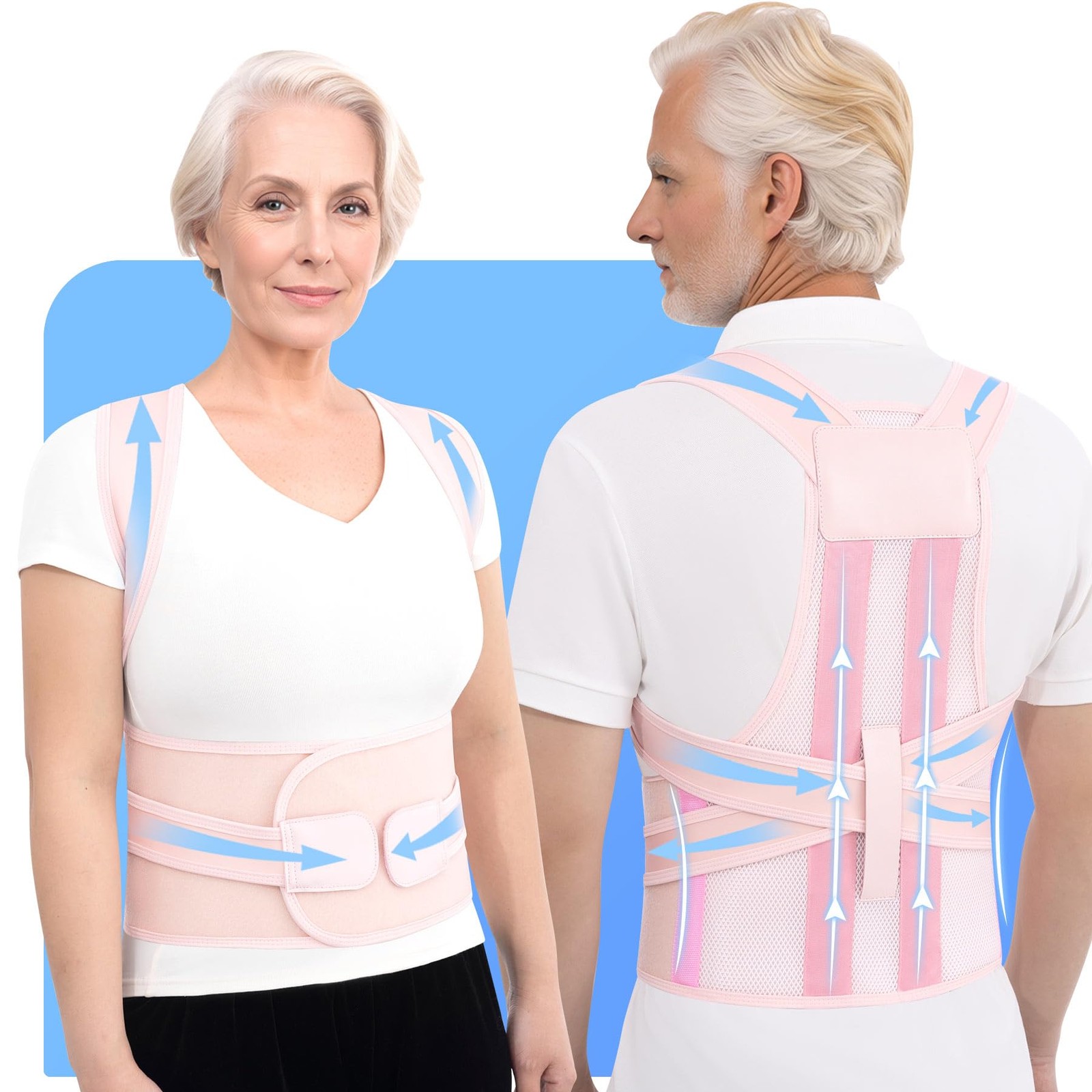 Ycctvar Back Brace Posture Corrector for Seniors Women and Men Small, Pink