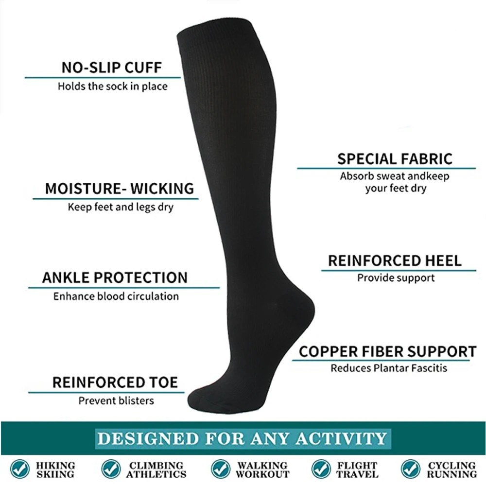 Copper Compression Socks Men Women Medical Varicose Veins Knee Sports Travel