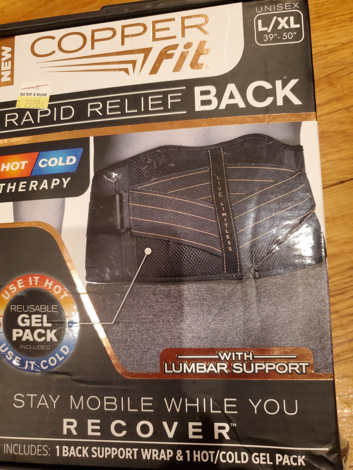 NEW Copper Fit Rapid Relief Back Support Belt 3-in-1 Hot Cold Therapy