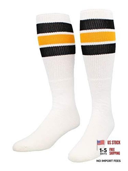 Retro Tube Socks with Stripes for Men & Women – 3 Stripe, Medium Black/Gold