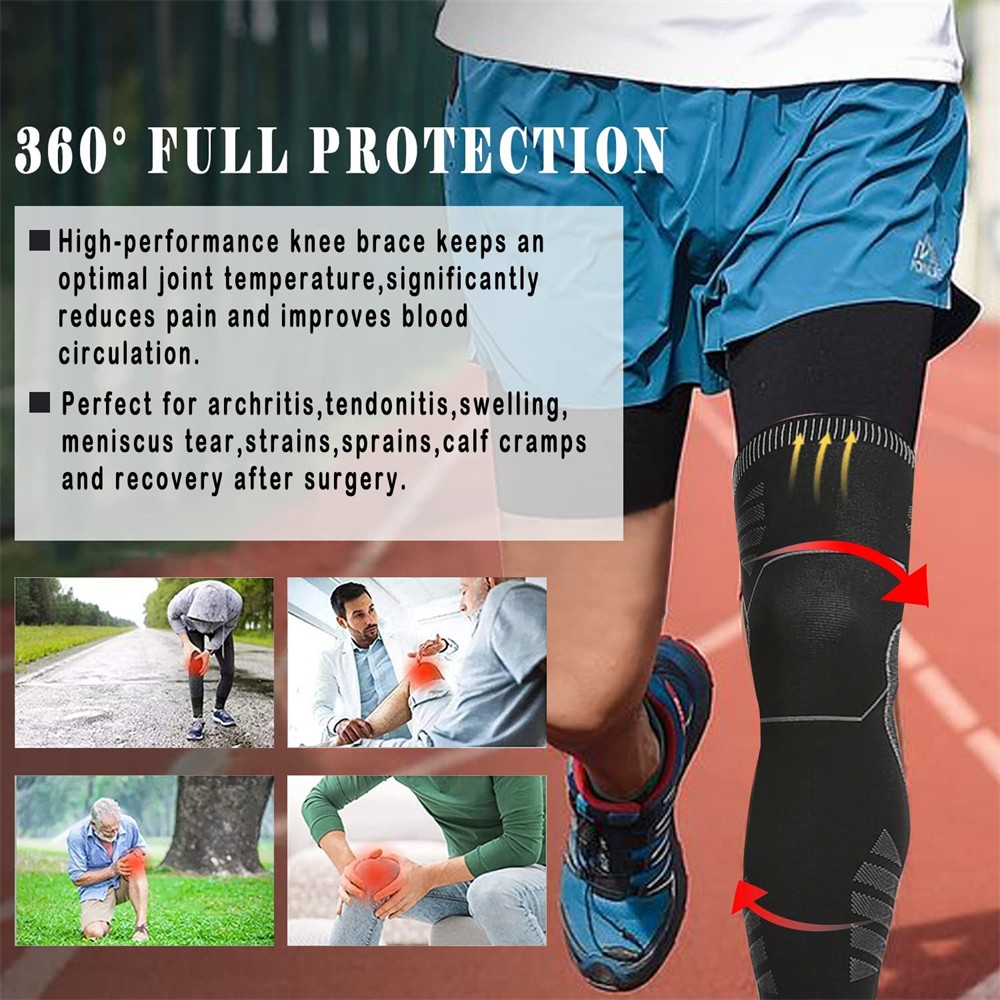 Full Leg Compression Sleeve Knee Support Brace for Sports Pain Relief