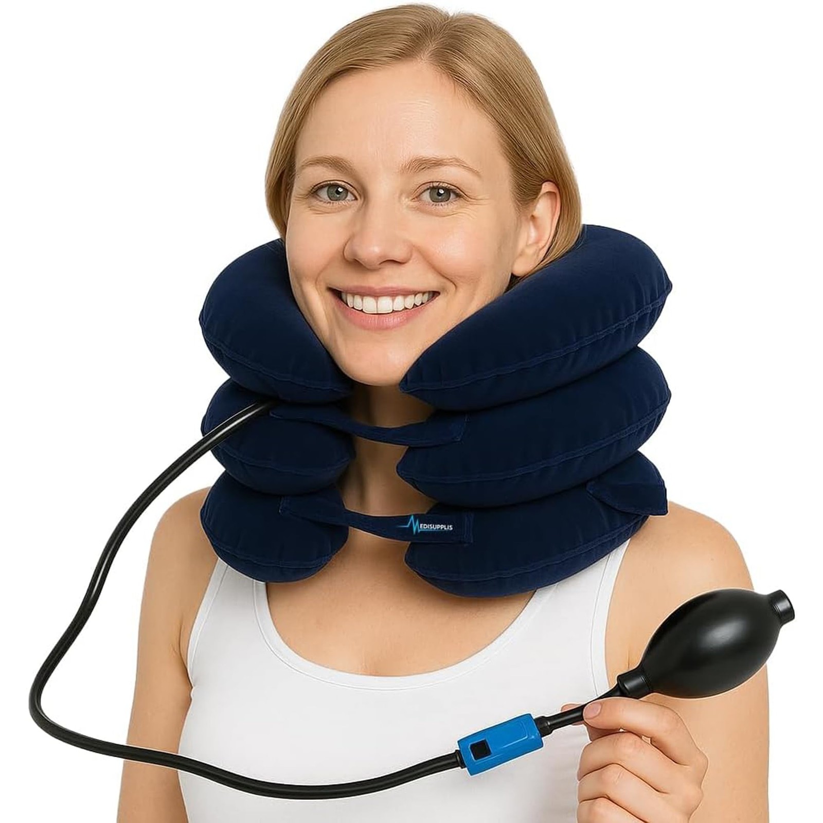 Neck Stretcher, Cervical Traction Device, Adjustable (S,M,L), Blue