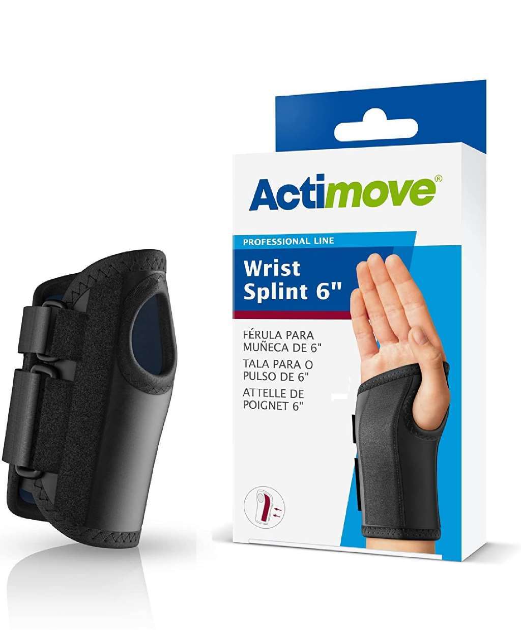 Actimove Professional Line Left Hand Wrist Splint 6 inch (Black) Medium