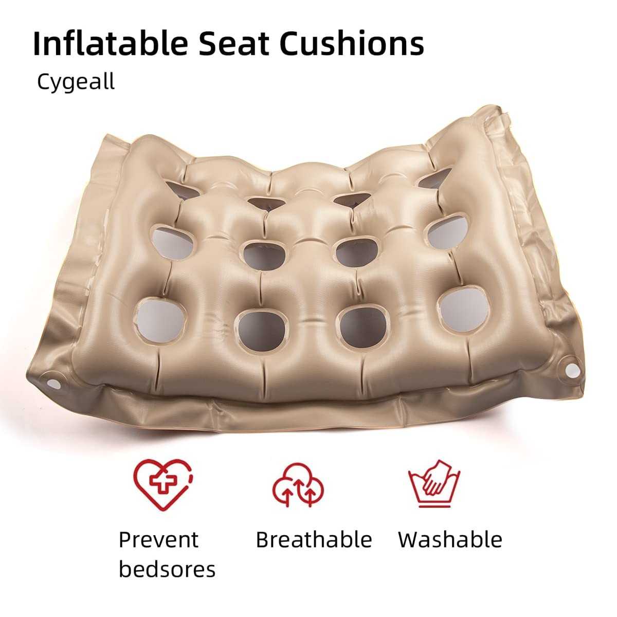 Inflatable Seat Cushions for Pressure Relief, Wheelchair Air Medium, Cream