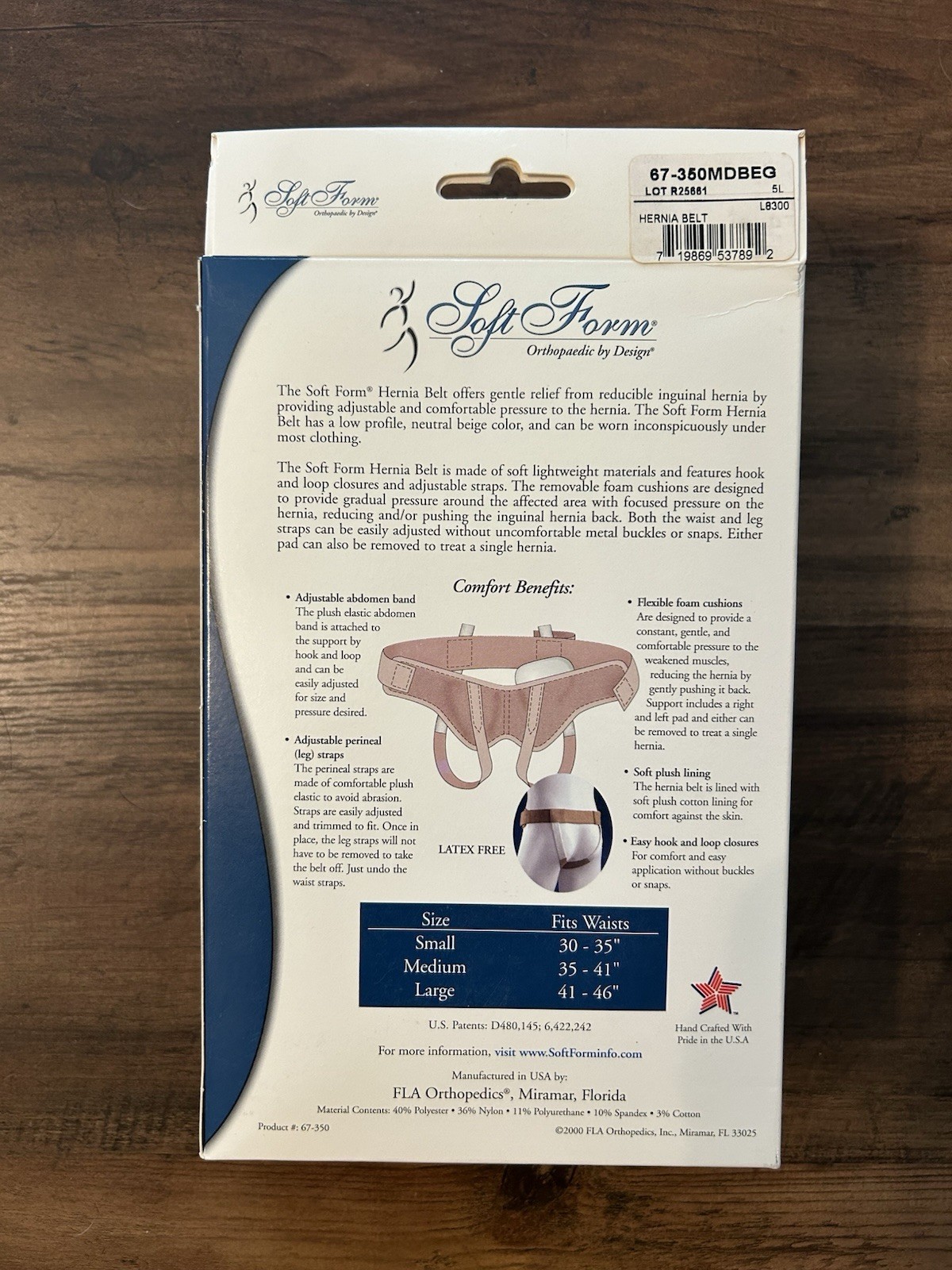 FLA Orthopedics Soft Form Hernia Belt Beige Size Medium New In Box
